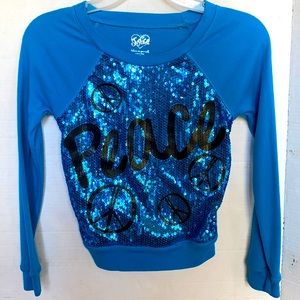 Justice Girls Sparkly Sequined Blue/Black Peace Shirt
